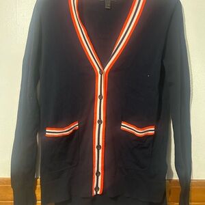 J. Crew Navy Cardigan with Red and White Trim